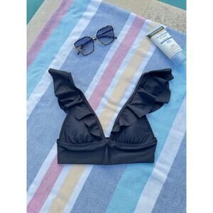 NWT, Aerie, Ruffle Shoulder Bikini Top, Black, Sz XS